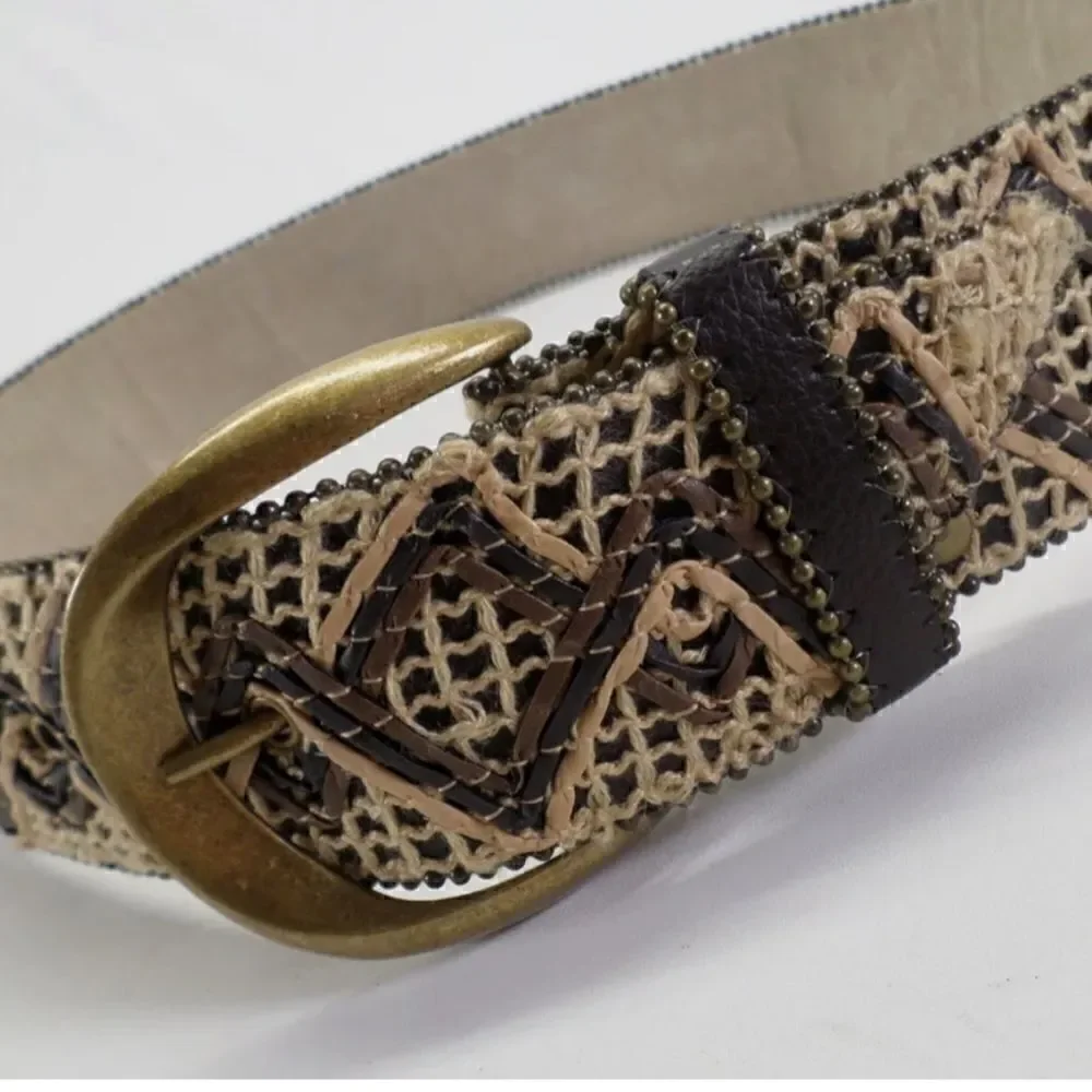 Target Tan Brown Woven Diamond Earthy Boho Festival Hippy Statement Belt